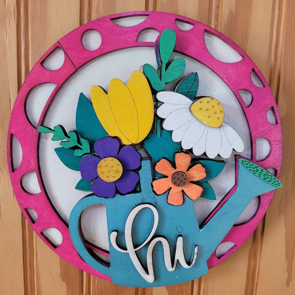 Handmade Colorful Floral Watering Can Wall Decor